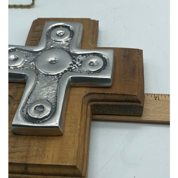 Folk Art Rustic Wood And Pewter Wall‎ Hanging  Cross. - Picture 9 of 9